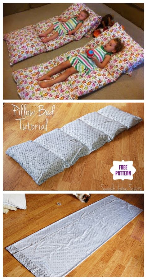 DIY Simple Roll Up Pillow Bed Floor Cushion Floor Cushions Diy, Floor Pillows Diy, Kids Pillows Bed, Bed Tutorial, Pillow Mat, Make A Pillow, Bed Floor, Sew Ins, Pillow Bed