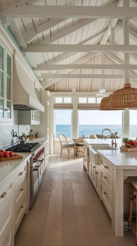 Cute Beach House Kitchen, Cute Beach House Interior, Beach House Vision Board, East Coast Beach House Interior, Seaside Beach House, Beach Aesthetic House, Ranch Beach House, Luxury Beach Homes, Beach House Vibes