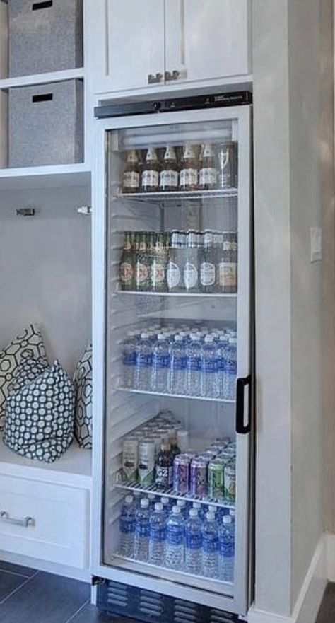 Large Beverage Fridge, Drink Fridge In Laundry Room, Pantry Drink Fridge, Drink Refrigerator In Pantry, Tall Beverage Fridge, Drink Fridge In Pantry, Huge Pantry Walk In With Fridge, Ice Machine In Pantry, Walk In Pantry With Mini Fridge