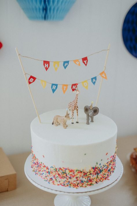 Birthday Cake Animal Theme, First Birthday Boy Animal Theme, Fun To Be One Cake, 1st Birthday Party Simple, Minimal Birthday Party, Minimal 1st Birthday Party, Minimal First Birthday Party, Simple Animal Cake, Simple 1st Birthday Ideas