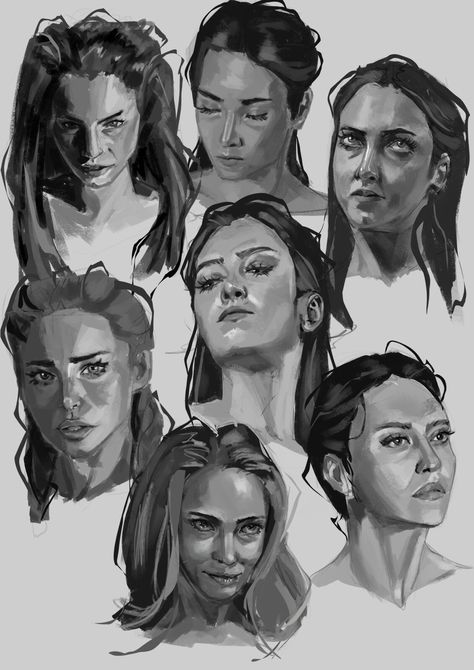 Grayscale Drawing, Semi Realistic Portrait, Grayscale Reference Photos, Grayscale Painting, Grayscale Rendering, Semi Realistic, Grayscale Digital Painting Tutorial, Grayscale Portrait, Greyscale Face Reference