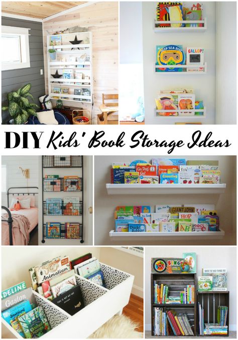 Bulk Book Storage, Children Book Storage, Dreamy Bookshelves, Diy Book Rack, Book Storage For Kids, Kids Book Storage Ideas, Book Racks For Kids, Diy Book Storage, Ikea Spice Racks As Book Shelves