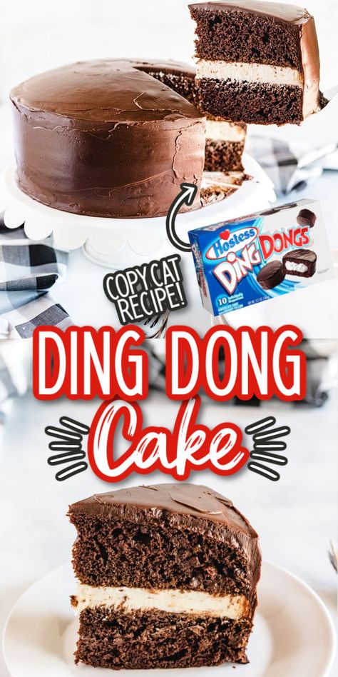 Hostess Recipes, Ding Dong Cake Recipe, Devils Food Cake Mix, Ding Dong Cake, Hostess Snacks, Easy Delicious Cakes, Cake Mix Recipe, Devils Food Cake Mix Recipe, Devils Food Cake