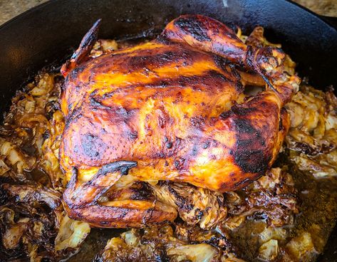 Slow-Roasted Gochujang Chicken and Caramelized cabbage Caramelized Cabbage, Gochujang Chicken, Fermented Kimchi, Breakfast Soup, Chicken And Cabbage, Whole Chicken Recipes, Roasted Cabbage, Slow Roast, Chicken Dishes Recipes