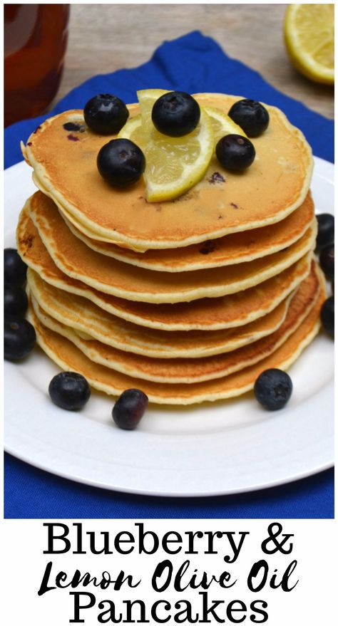 Blueberry Pancakes made with Lemon Infused Olive Oil - Turn an ordinary breakfast into something a bit more extraordinary by switching up an ingredient or two | www.craftycookingmama.com | #pomora #ad Lemon Infused Olive Oil, Cooking Scallops, Olive Oil Uses, Easy Custard, Cooking Chicken Wings, How To Cook Scallops, Cooking Mama, Olive Oil Recipes, Pancake Recipe Easy