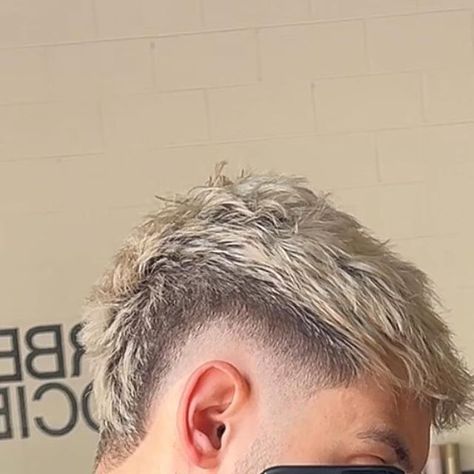 Dimi Furkaliev on Instagram: "BLEACHED BURST FADE ❄️   #bleachedhair #burstfade #haircut #hairstyle #fadehaircut #menshaircut" Blonde Burst Fade, Blonde Fade Haircut Men, Blonde Haircut Men, Burst Fade Mullet Blonde, Men Colored Hair, Mens Blonde Highlights, Bleached Mohawk, Bad Bleached Hair, Men Bleached Hair Short