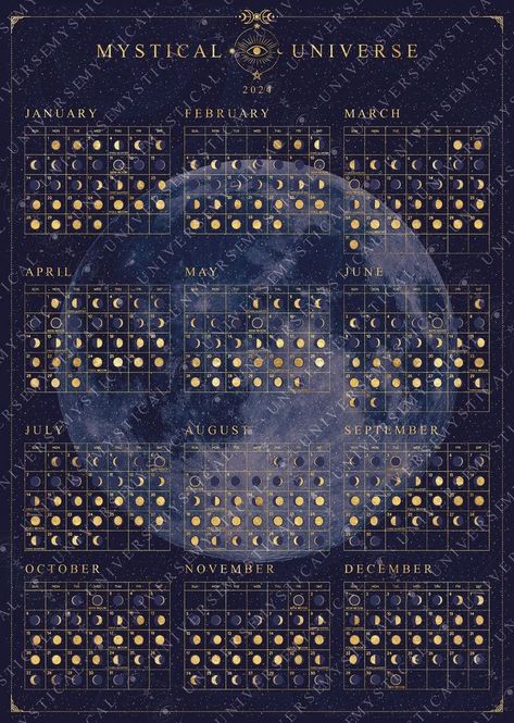 Moon Phases 2024 Calendar, Moon Calendar 2024, Universe Design, Moon Chart, Sturgeon Moon, Colors Printable, Year In Pixels, Moon Orbit, Moon Phase Calendar