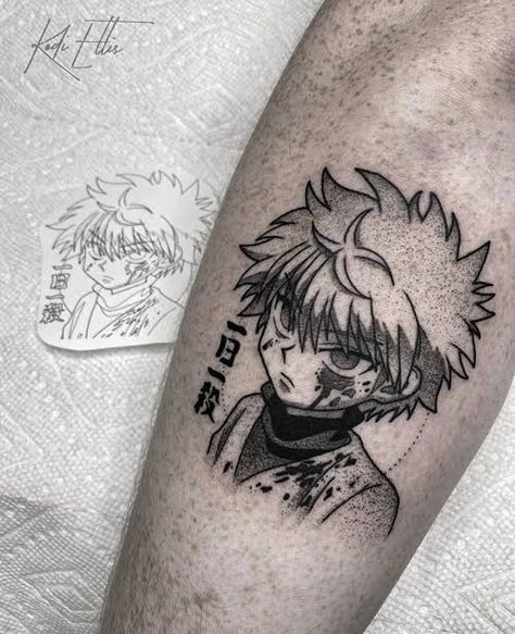 Killua Tattoo Design, Anime Tats, Anime Tattoo Ideas, Half Sleeve Tattoos Sketches, Hunter Tattoo, Hippie Tattoo, Simple Tattoos For Guys, Manga Tattoo, Geek Tattoo