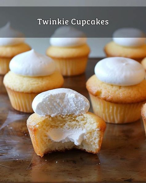 Homemade and Lovin It | Twinkie Cupcakes | Facebook Twinkie Recipe, Twinkie Cupcakes, Twinkies Recipe, Fluffy Vanilla Cupcakes, Cupcakes Filled, Brownie Bites, Cupcake Recipe, Cupcake Ideas, Vanilla Cupcakes