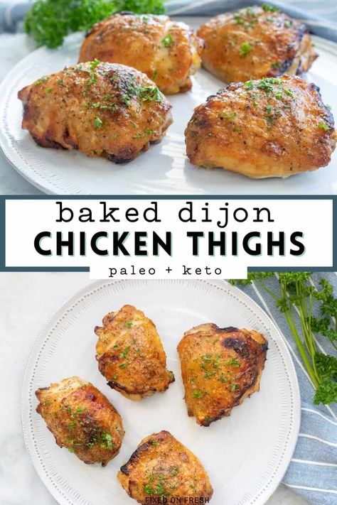 Honey Dijon Chicken Thighs, Baked Honey Dijon Chicken, Paleo Chicken Thighs, Baked Bone In Chicken, Dijon Mustard Chicken, Dijon Chicken Thighs, Honey Mustard Chicken Thighs, Keto Chicken Thighs, Mustard Chicken Thighs