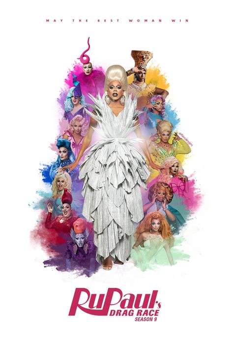 RuPaul's Drag Race Season 9 - Cast Poster White Version Rupaul Drag Race Winners, Rupaul Drag Race, Rupaul Drag Queen, Typographic Logo Design, Queen Poster, Drag King, Tv Series To Watch, Drama Club, Rupaul's Drag Race