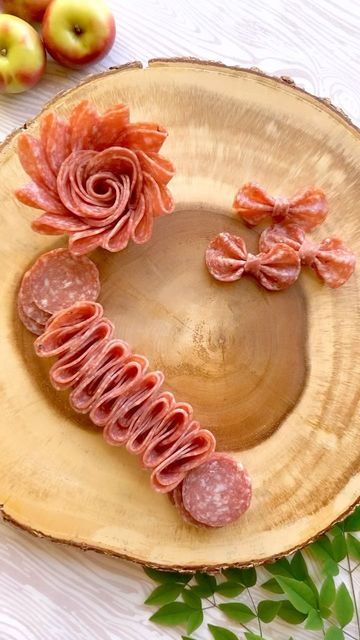 Salami And Cheese Appetizers, Charcuterie Meat Folding Ideas, Arranging Meat For Charcuterie, Meat Styling Charcuterie, Meat Ribbon Charcuterie, Pepperoni For Charcuterie, Cucumber Charcuterie, How To Arrange Salami On Charcuterie, How To Style Salami