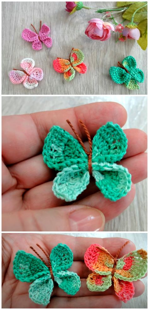 Crochet Butterfly Border Free Pattern, Tiny Crochet Butterfly Pattern, Butterfly Crochet Applique Pattern Free, Crochet Butterfly Hat Free Pattern, Small Butterfly Crochet Pattern, Crochet Butterflies Free Pattern Easy, Mini Butterfly Crochet Pattern, Crochet Small Butterfly, Crochet Mini Butterfly