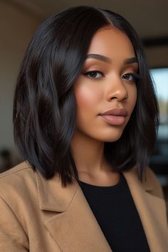 Long Bob Haircuts Black Hair, Med Length Hairstyles Black Women, Shoulder Bob Haircut Black Women, Long Bob With Layers Black Women, Shoulder Bob With Layers, Chocolate Bob Hair, Black Women Medium Length Hairstyles, Black Hair Straight Hairstyles, African American Bob Hairstyles