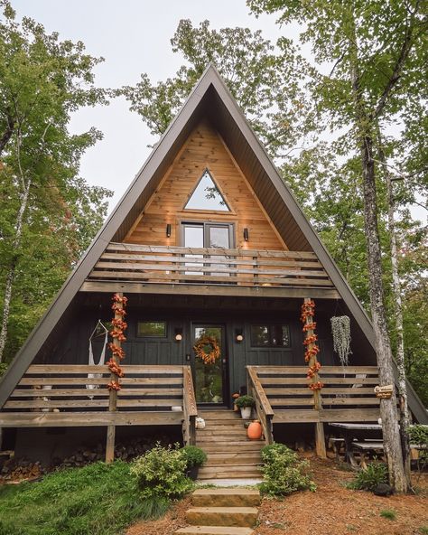 Early fall days at an a-frame cabin in Western North Carolina - can it get any better than that? We’ve already got a lot of color up in the leaves so I have a feeling that this incredibly fleeting season won’t be around for long. But that’s really what makes it special, you know? #aframe #cabinchronicles #autumn #asheville #828 #northcarolina #airbnb #interiordesign #slowtravel #cabinlife #falldecor Fall A Frame Cabin, A Frame On Wheels, A Frame Layout, Frame Layout, Shed Home, Airbnb Promotion, Frame Cabin, Western North Carolina, A Frame Cabin