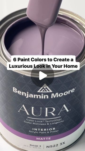 Benjamin Moore on Instagram: "Bring a luxe feeling into your home with these 6 gorgeous paint colors—ranging from confident, crisp neutrals to deep colors with rich undertones. Painting an accent wall, ceiling or even an entire room with one of these hues can instantly transform your space, giving it a classic, yet elevated look. #BenjaminMoore #Paint #PaintColors #Home #InteriorDesign #QuietLuxury" Lavender Wall Painting Ideas, Classic Home Paint Colors, Room Paint Colors Bedroom Accent Walls, Deep Purple Room Ideas, Purple Paint Room Ideas Bedrooms, Purple Paint For Bedroom, Benjamin Moore Hazy Lilac, Plum Paint Colors Bedrooms, Purple Nursery Paint Colors