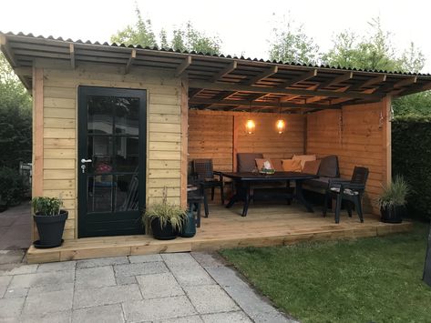 Shed With Covered Patio, Shed Patio, Bbq Shed, Backyard House, Backyard Buildings, Backyard Gazebo, Backyard Pavilion, Backyard Bar, Patio Garden Design