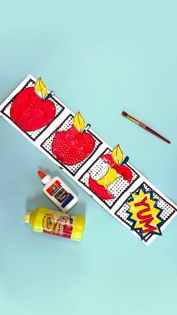 Pop Art Activities For Kids, Candy Apple Art Project, Pop Art Projects For Elementary, Apple Art Elementary, Elementary Apple Art Projects, Pop Art High School Art Project, Middle School Pop Art, Unity In Art, Apple Art Projects