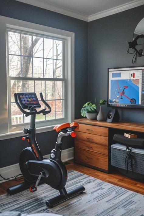 Peloton in Bedroom Ideas: Maximize Your Space! Peloton In Office Ideas, Peloton Bedroom Ideas, Peloton Office Combo, Peloton In Bedroom Ideas, Peloton In Bedroom, Treadmill In Bedroom Ideas, Treadmill In Bedroom, Home Office With Daybed, Office With Daybed