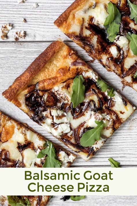 Gourmet Pizza Toppings, Goat Cheese Pizza Recipes, Goats Cheese Flatbread, Plain Pizza, Arugula Pizza, Onion Pizza, Goat Cheese Pizza, Creamy Goat Cheese, Crispy Pizza