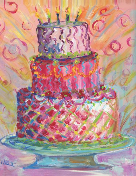 Birthday Cake Illustration Art, Oil Pastel Birthday Card, Happy Birthday Illustration Art, Birthday Cake Painting, Painted Birthday Cake, Sugar Painting, Birthday Cake Art, Birthday Cake Drawing, Birthday Sketch