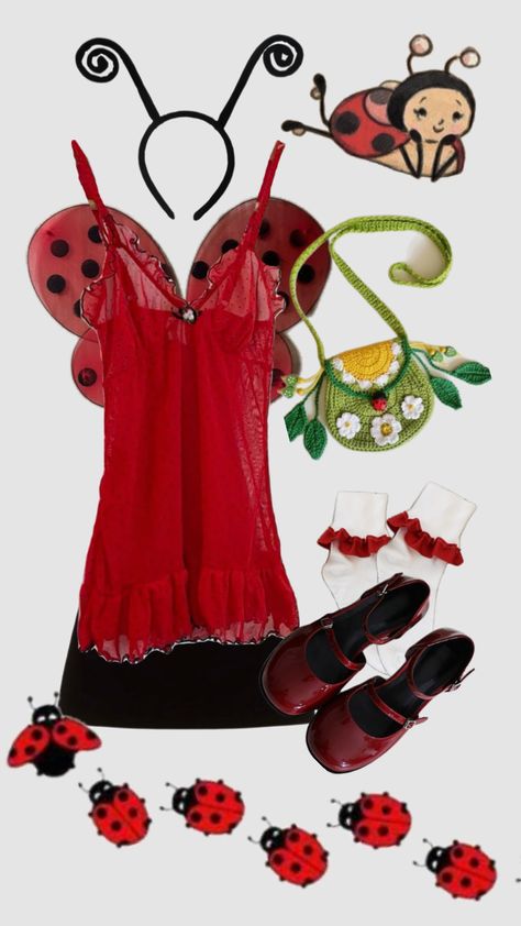 cutesy ladybug Halloween costume #halloween #halloweencostume #costume #ladybug #weirdcore #bugs #halloweencostumeinspo Strawberry Shortcake Halloween Costume, Ladybug Halloween, Casual Halloween Costumes, Halloween Costumes Women Creative, Bug Costume, Ladybug Outfits, Ladybug Costume, Diy Costumes Women, Halloween Coustumes