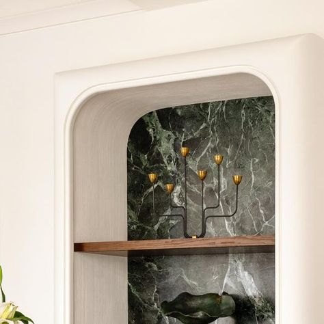 Tala Fustok Studio on Instagram: "TF 132 . Parisian Apartment  A detail shot of one of the mirroring niches that frames the dining room. Featuring a beautiful ceramic @emapradereceramique green marble and bespoke joinery.  Love creating useful and aesthetic spaces for clients  @atelierduloup41 @marbre_coquard @aisthesis_paris @pierre_augustin_rose @ronit.pardo" Bespoke Joinery, Aesthetic Space, Parisian Apartment, The Dining Room, Detail Shots, Green Marble, Joinery, Instagram A, Bespoke