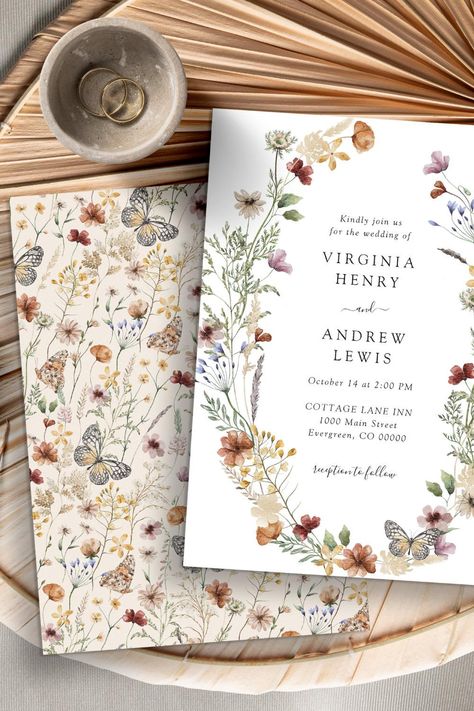 Tan Boho Wedding Invitation Boho Rustic Wedding Invitations, Earth Tone Wedding Invitations, Earth Tone Wedding, Rustic Wedding Invitations, Boho Wedding Invitation, Wildflower Wedding Invitations, Earthy Wedding, Wedding Invitations Boho, Vintage Wedding Invitations