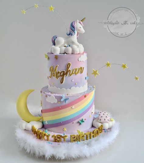 Two Tier Rainbow Birthday Cake, Unicorn Tier Cake, 2 Tier Unicorn Cake Design, Cute Unicorn Cake Birthday, 2 Tier Cake For Girl, Unicorn Cake 2 Tier, Unicorn Cakes For Girls Birthday, Unicorn Birthday Cake Ideas, Cake Unicorn Birthday