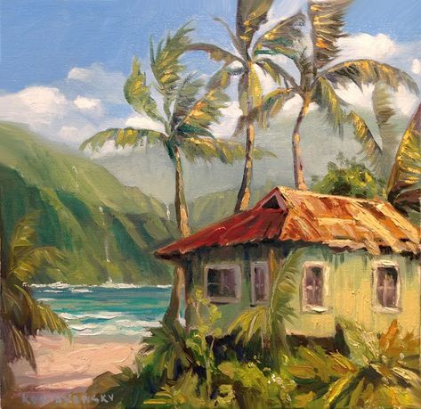 Old Hawaii, Hawaii Painting, Tropical Painting, Hawaii Art, Caribbean Art, Hawaiian Art, Landscape Design Plans, Surf Shack, Island Art