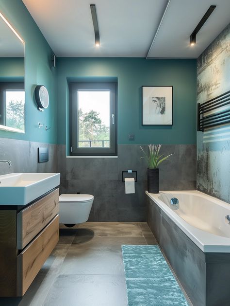 75 Top Bathroom Paint Colors - Create Your Dream Bathroom Bathroom Teal, Light Teal Bathroom Ideas, Teal And Black Bathroom, Bathroom No Windows Paint Color, Soothing Bathroom Colors, Teal Bathroom Walls, Bathroom Colour, Popular Bathroom Paint Colors, Turquoise Bathroom Ideas