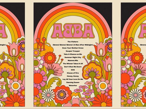 Design by the Decades: Get inspired by 70s graphic design trends | Dribbble Design Blog Abba Posters Vintage, Abba Art Poster, Abba Graphic Design, Abba Inspired Nails, Abba Painting, Abba Tattoo, Abba Voyage, Atomic Age Design, Retro Graphic Design