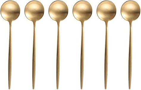 Amazon.com | BRIIEC Gold 18/10 Stainles Steel Coffee Spoons, Slim Cutlery for Kitchen Hotel Restaurant Wedding Party, Matte Finish, Dishwasher Safe, Pack of 6: Flatware Camping Salads, Salad Spoon, Stainless Steel Utensils, Ice Cream Spoon, Root Beer Float, Western Food, Restaurant Wedding, Serving Spoon, Coffee Spoon