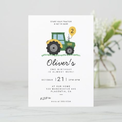 $ 2.95 | Modern Minimalist Tractor birthday Party - modern tractor birthday invitation, minimalist tractor birthday invitation, tractor party invitation, farmer birthday party invitation, second birthday invitation, green and yellow tractor invitation, farm tractor party, tractor birthday invite for kids, tractor second birthday Tractor Second Birthday, Tractor Birthday Party Theme, Farmer Birthday Party, Tractor Party Decorations, Farmer Birthday, Tractor Birthday Invitations, 3rd Birthday Party For Boy, Tractor Birthday Party, Invitation Minimalist