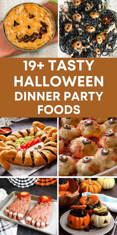 19 Halloween Dinner Party Foods Halloween Theme Food Party, Scary Halloween Dinner Ideas, Sliders For Halloween Party, Food To Serve At Halloween Party, Halloween Party Meals For A Crowd, Hallowed Party Food, Halloween Party Food Entrees, Halloween Themed Foods For Party, Halloween Dinner Party Menu Food Ideas