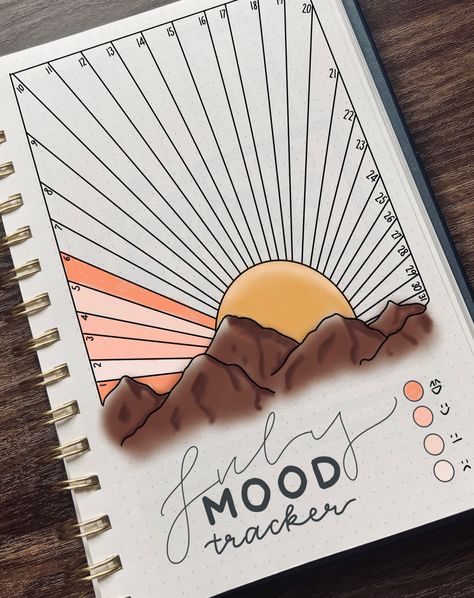 mood trackers look so pretty by the end of the month . . . encourage me to have a better day :) Day Mood Tracker, June Mood Tracker Ideas, Aesthetic Mood Tracker, May Mood Tracker, August Mood Tracker, Monthly Mood Tracker, July Mood Tracker, September Bullet Journal Mood Tracker, August Bullet Journal Mood Tracker