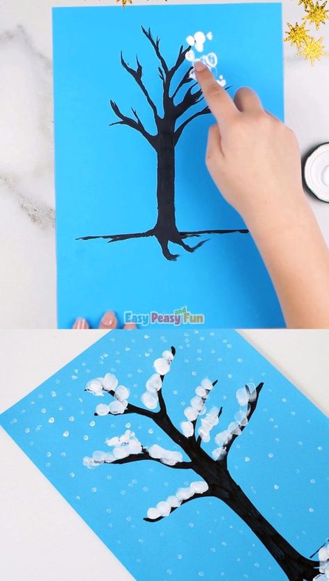 This simple winter tree finger painting activity is great for kids of all ages! Tree Finger Painting, Winter Crafts Preschool, Quick Art, Winter Art Projects, Preschool Christmas Crafts, Painting Activities, Winter Tree, Winter Crafts For Kids, Preschool Christmas