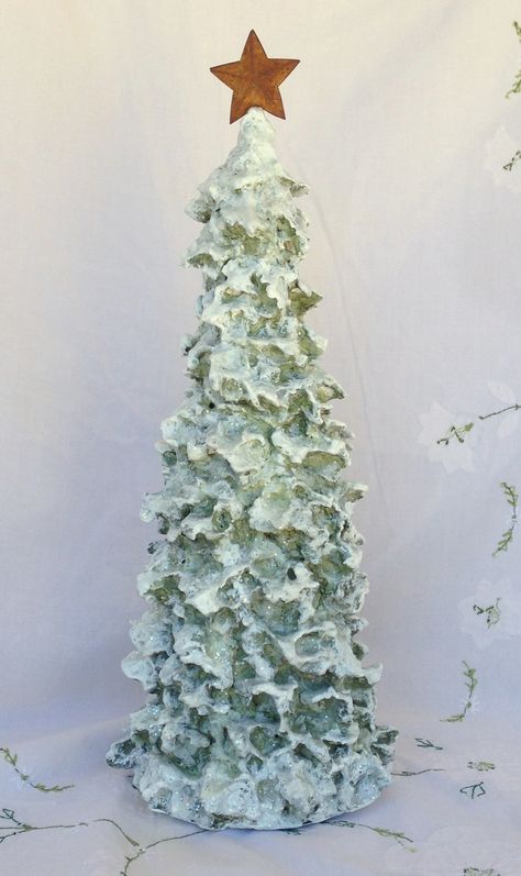 Paper Mache Clay Tree. #papermachechristmastree Paper Mache Trees Christmas, Paper Mache Christmas Tree, Paper Mache Decor, Christmas Paper Mache, Paper Mache Tree, Clay Tree, Diy Christmas Paper, Trees Diy, Paper Mache Christmas