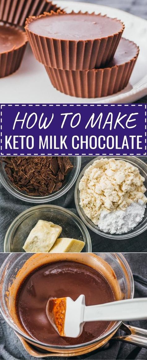 Make your own DIY low carb milk chocolate candy! #keto #glutenfree #lowcarb #chocolate #desserts It's easy to make them, and you can use whatever molds you like, so you can shape them into bars or use cupcake wrappers like I do. One of my favorite keto & lchf recipes, and great if you're looking for snacks that promote weight loss. I use a mixture of bakers chocolate, cocoa butter, stevia, and protein powder. Easy to convert to paleo -- use non-dairy protein powder. Keto Milk, Low Carb Milk, Bakers Chocolate, Keto Candy, Milk Chocolate Candy, Low Carb Dessert, Lchf Recipes, Low Carb Chocolate, Low Carb Breakfast Recipes