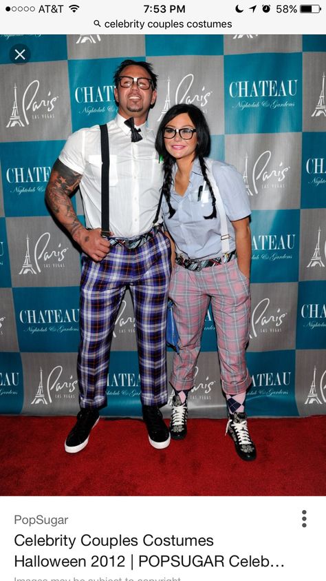 Couples Nerd Costumes, Halloween Nerd Costumes, Nerd Couple Costumes, Nerd Costume Ideas, Nerds Costume, Jwoww And Roger, Nerd Couple, Celebrity Couple Costumes, Nerd Costumes