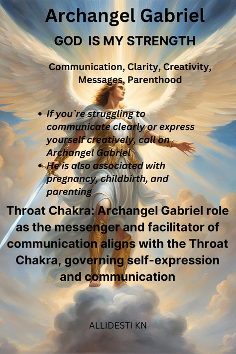 Archangel Gabriel brings clear communication, guidance and inspiration. Call on him when you need clarity or support with creative endeavors. #archangelgabriel #communication #clarity #creativity #inspiration #DivineGuidance #Parenthood Archangel Gabriel Art, Archangels Prayers, Arc Angels, Gabriel Archangel, Spiritually Connected, Angel Meditation, Guardian Angels Prayer, Light Beings, Archangel Prayers