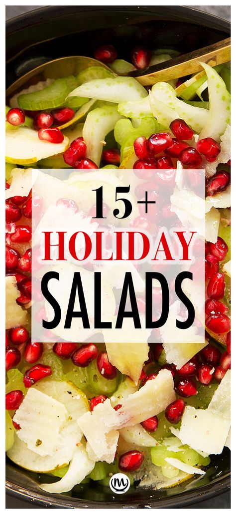 For a stress-free holiday gathering, include plenty of colorful vegetarian holiday salads on your menu. Your table will look amazing! #saladsrecipes #saladsforparties #saladsrecipesfordinner #saladsforacrowd #quickdinnerideas #christmassalads The Holiday Salad 12 Tomatoes, Holiday Salads Christmas Potlucks, Side Salads For Christmas Dinner, Salad For Xmas Dinner, Xmas Salads Ideas, Christmas Side Salad Recipes, Winter Salads For Parties Entertaining, Christmas Lettuce Salad Recipes, Salad For Christmas Party