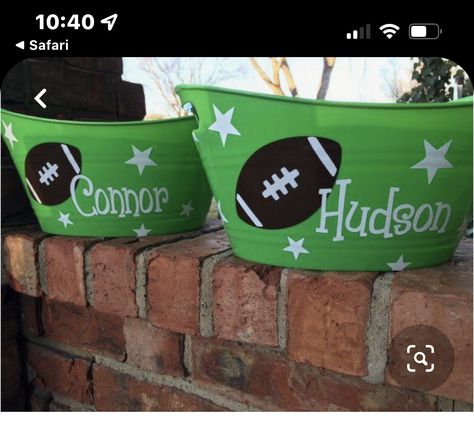 Homecoming Buckets Football, Personalized Football Gifts For Players, Homecoming Gifts For Football Players, Football Treats For Players, Football Bouquet, Senior Basket, Football Gift Baskets, Team Mom Football, Senior Night Football