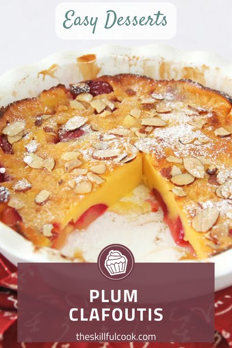 Whip up a heartwarming Plum Clafoutis with this straightforward recipe that brings a French classic to your kitchen with ease and simplicity. A seamless blend of ripe plums, a dash of brandy, and a sprinkle of almonds, it’s comfort and luxury in each bite. Not too fussy, yet impressively delightful, it's bound to make your dessert moments splendidly sweet. Curious to try it out for your next dessert soirée? Pin this simple guide to your board now and ensure splendid dessert times ahead! Plum Clafoutis, Traditional French Desserts, Fine Cooking, French Dessert, Elegant Desserts, French Classic, Scrumptious Desserts, Toasted Almonds, Decadent Chocolate