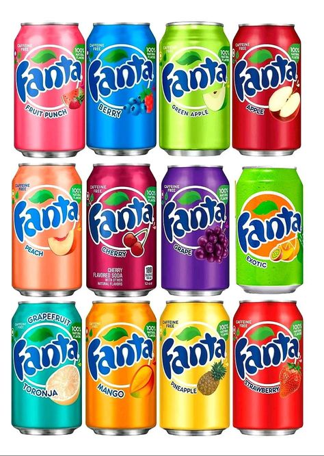 Fanta Commercial, Fanta Flavors, Squishy Food, Soda Flavors, Soda Drinks, Fanta Can, Best Drinks, Sleepover Food, Junk Food Snacks