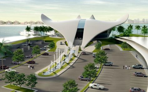 Terminal Design Architecture, Yacht Club Architecture, Yacht Architecture, Terminal Bus, Landscape Architecture Drawing, Stadium Design, Entrance Gates Design, Eco Architecture, Conceptual Architecture