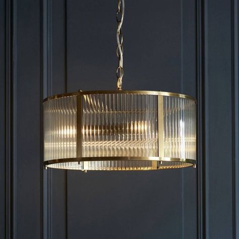 Reeded Glass Chandelier, Light Fittings Hallway, Ribbed Glass Lamp, Fluted Glass Chandelier, Brass Bedroom Lighting, Reeded Glass Pendant Light, Fluted Glass Pendant Light, Hallway Pendant Light, Bedroom Lighting Ceiling