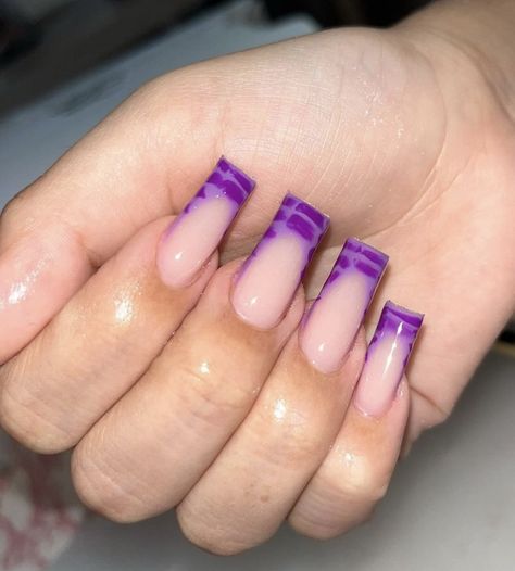 Shorties Nails Purple, Purple Croc Nails, Pink And Purple French Tip Nails, Medium Purple Nails, Dark Purple Nails Acrylic, Dark Purple French Tip Nails, Purple Nail Inspo Acrylic, Purple Nail Set, Royal Purple Nails