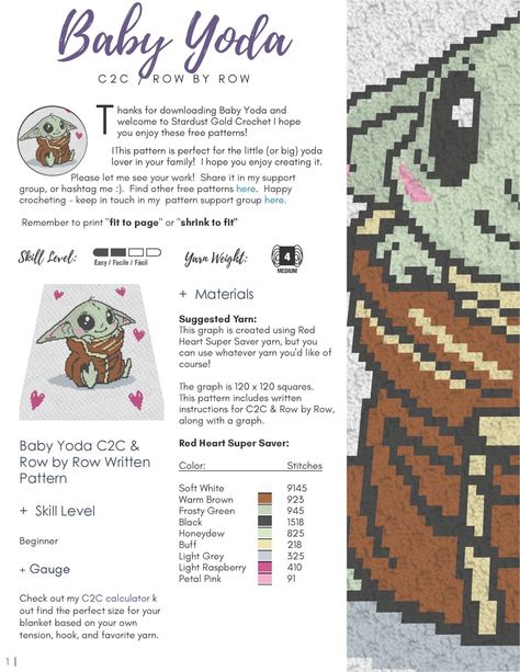 The Child (Baby Yoda) C2C Crochet Pattern | Written & Row by Row - Stardust Gold Crochet Crochet Disney Blanket Free, C2c Patterns Free, Blanket Edges Crochet, Knit Blanket Patterns, Crochet Borders For Blankets, Edges Crochet, Graphgan Patterns, Blanket Patterns Crochet, Crochet Pattern Written