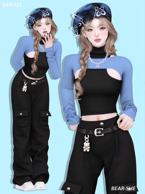 🖤【333】Bear-SHE. Woman Cc Sims 4 Clothes, The Sims 4 Cc Body Korean, Sims 4 Acubi Fashion, Sim4 Clothing, Sims 4 Clothes Kpop, Sims 4 Cc Kpop Mod, Kpop Sims 4 Cc Clothes, Sims4 Cc Korean Clothes, San333 Sims 4